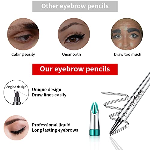 Microblading Eyebrow Pen,QIC Eyebrow 4 Tip Brow Pencil,Long-Lasting Natural Eyebrow Hair,Waterproof Magic Eyebrow Pencil Eyebrow Brush(Light Brown)