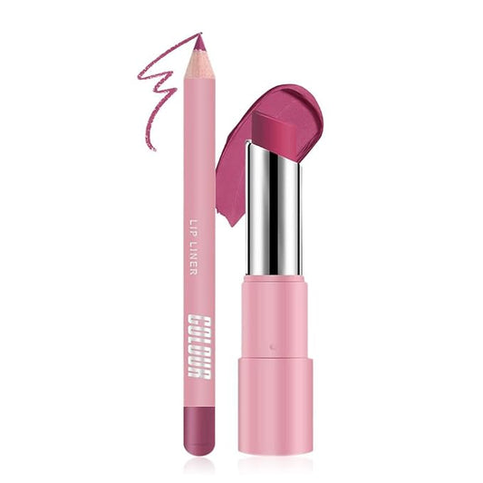 2-in-1 Dark Purple Matte Lip Liner & Lipstick Combo Set,Lips Kit with Lip Liner Lip Stains Long Lasting Waterproof Smudge Proof for Older Women 24 Hours Lipliners Pencil Lipstick Makeup Gift Kit