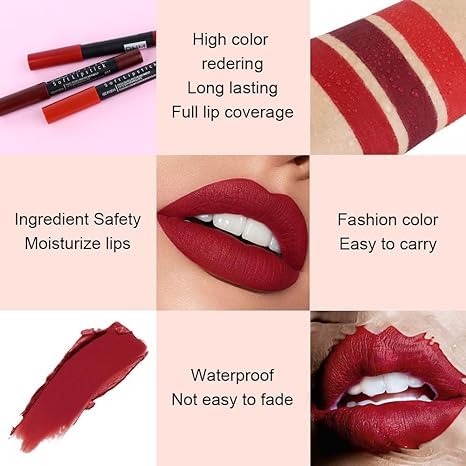 Generic Deep Dark Red Matte Lipstick and Lip Crayon Liner Pencil Pen Set for Women Lip Stain Long Lasting Waterproof labiales (1, 1Pcs 11# Deep Red)