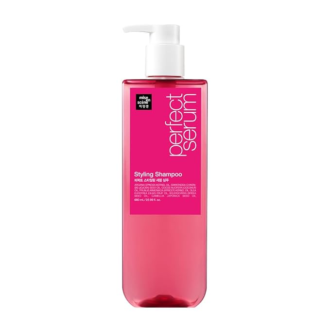 Mise En Scene Hair Perfume Shampoo - Perfect Styling Serum Shampoo - with Peony and Rose Scent, Styling Memory & Heat Protection, Enriched with Argan Oil, Daily Nourishing, 22.99 Fl. Oz.