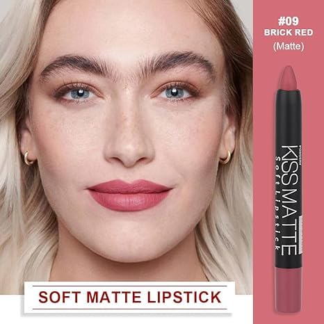 Generic Deep Dark Red Matte Lipstick and Lip Crayon Liner Pencil Pen Set for Women Lip Stain Long Lasting Waterproof labiales (1, 1Pcs 09# Chestnut)