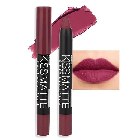 Generic Deep Dark Red Matte Lipstick and Lip Crayon Liner Pencil Pen Set for Women Lip Stain Long Lasting Waterproof labiales (1, 1Pcs 12# Wine Red)