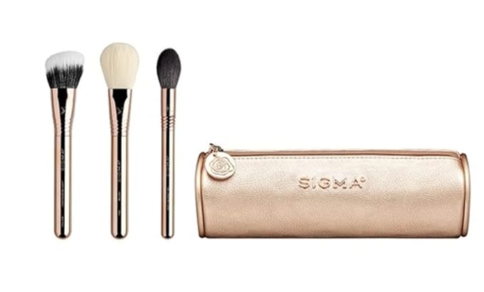 Sigma Beauty Bloom + Glow Makeup Brush Set - 3 Brushes for Blush, Contour, & Highlighter - Premium Makeup Brushes with Rose Gold Bag - Hypoallergenic, Vegan & Cruelty-Free
