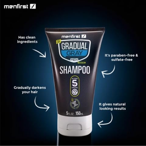 MENFIRST Gray Hair Darkening Shampoo - Gradual Hair Color for Gray Coverage, Hypoallergenic & Chemical-Free, Dark Shades