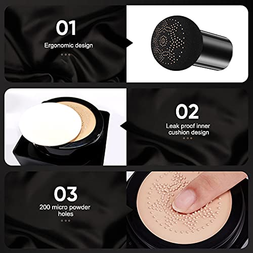 NUIBO 2PCS Air Cushion CC Cream Mushroom Head, Moisturizing Concealer Makeup Base, Primer Liquid Foundation Long Lasting with Two Mushroom Makeup Sponges 【1 X Natural & 1 X Ivory】