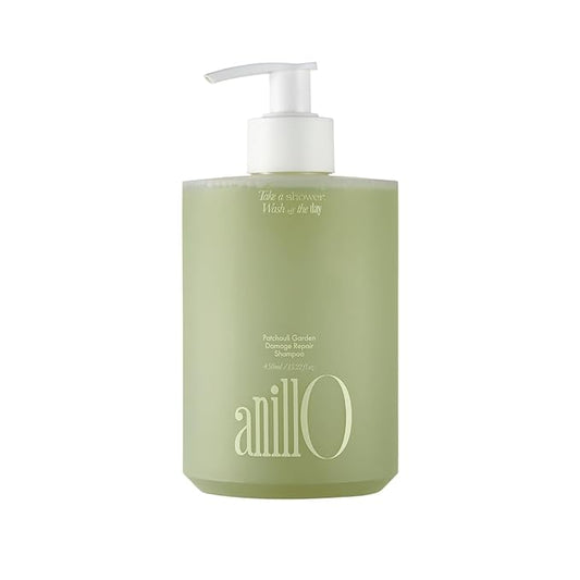 ANILLO Patchouli Garden Damage Repair Shampoo - Korean Hair Care Nourishing Shampoo for Men & Women w/Patchouli Leaf Water, Protein Complex & Green Herb Complex - Vegan Scalp Cleanser (15.22 fl.oz)