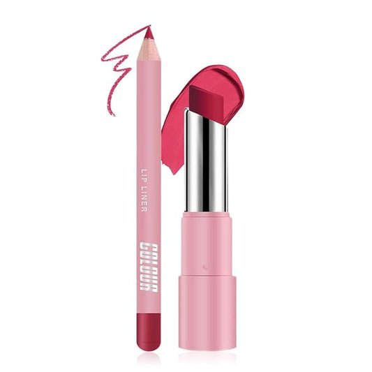 2-in-1 Red Matte Lip Liner & Lipstick Combo Set,Lips Kit with Lip Liner Lip Stains Long Lasting Waterproof Smudge Proof for Older Women 24 Hours Lipliners Pencil Lipstick Makeup Gift Kit,Vegan