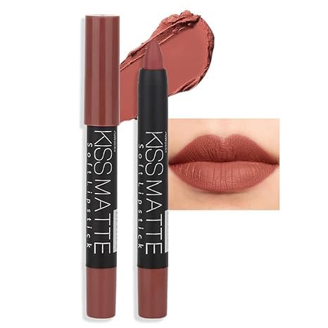 Generic Deep Dark Red Matte Lipstick and Lip Crayon Liner Pencil Pen Set for Women Lip Stain Long Lasting Waterproof labiales (1, 1Pcs 06# Brown)