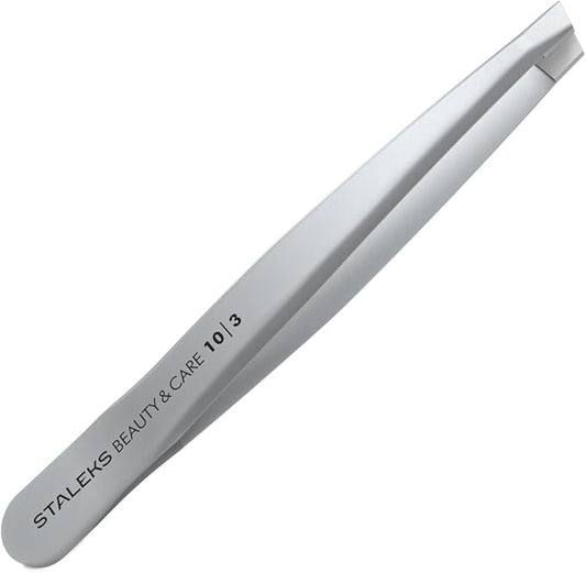 STALEKS BEAUTY & CARE 10 Type 3 Eyebrow Tweezers – Wide Beveled Stainless Steel for Thick Brows & Home Hair Removal