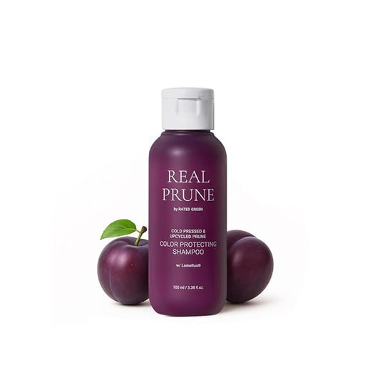 RATED GREEN Real Prune Color Protecting Travel Size Shampoo | Organic Cold Pressed Ingredient & Lamellux | For Color Treated hair | Silicone-Free, Korean Hair Care | 3.38 fl oz