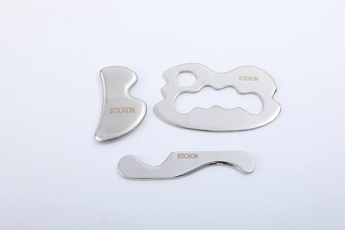 STICKON 3 in 1 Stainless Stee Gua Sha Set, Scraping Massage Tools Kit & IASTM Tool for Physical Therapy, Guasha Massage Scraper,IASTM Tools,Fascia Scraper,Soft Tissue Massage Tool(STICKON-38)