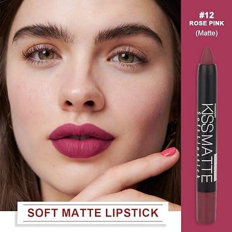 Generic Deep Dark Red Matte Lipstick and Lip Crayon Liner Pencil Pen Set for Women Lip Stain Long Lasting Waterproof labiales (1, 1Pcs 12# Wine Red)