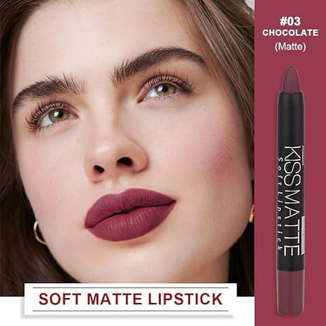 Deep Dark Red Matte Lipstick and Lip Crayon Liner Pencil Pen Set for Women Lip Stain Long Lasting Waterproof labiales (1, 1Pcs 03# Dark Grape Purple)