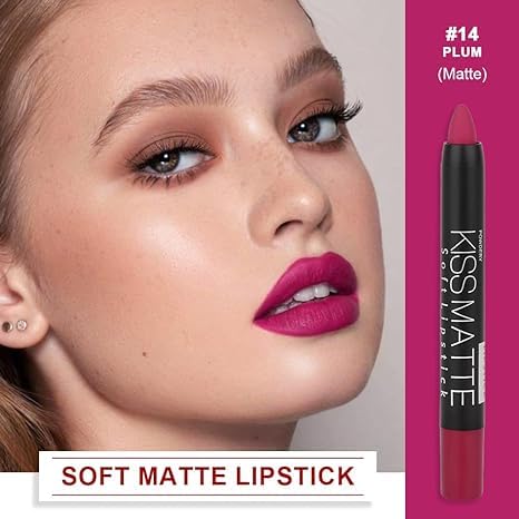 Generic Deep Dark Red Matte Lipstick and Lip Crayon Liner Pencil Pen Set for Women Lip Stain Long Lasting Waterproof labiales (1, 1Pcs 14# Plum Purple)