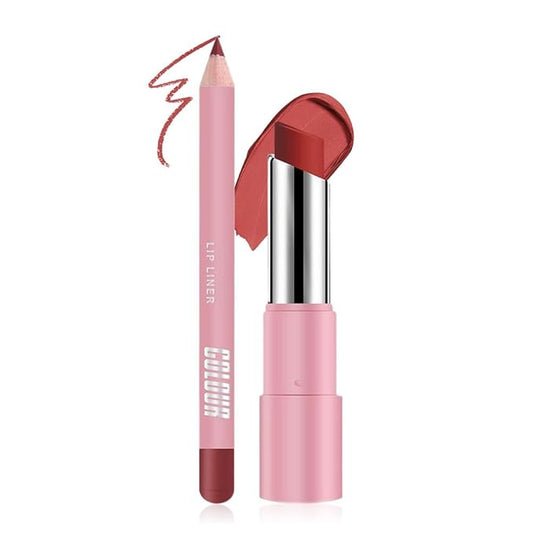 2-in-1 Brown Matte Lip Liner & Lipstick Combo Set,Lips Kit with Lip Liner Lip Stains Long Lasting Waterproof Smudge Proof for Older Women 24 Hours Lipliners Pencil Lipstick Makeup Gift Kit,Vegan