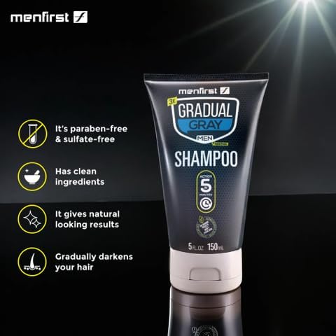 MENFIRST Gray Hair Darkening Shampoo - Gradual Hair Color for Gray Coverage, Hypoallergenic & Chemical-Free, Dark Shades