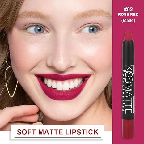 Generic Deep Dark Red Matte Lipstick and Lip Crayon Liner Pencil Pen Set for Women Lip Stain Long Lasting Waterproof labiales (1, 1Pcs 02# Plum Red)