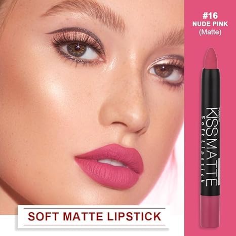 Generic Deep Dark Red Matte Lipstick and Lip Crayon Liner Pencil Pen Set for Women Lip Stain Long Lasting Waterproof labiales (1, 1Pcs 16# Mauve Pink)