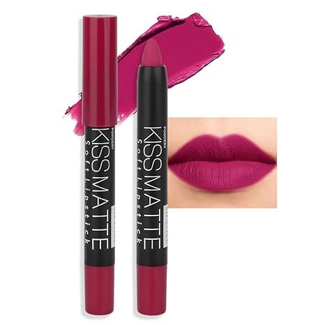 Generic Deep Dark Red Matte Lipstick and Lip Crayon Liner Pencil Pen Set for Women Lip Stain Long Lasting Waterproof labiales (1, 1Pcs 14# Plum Purple)