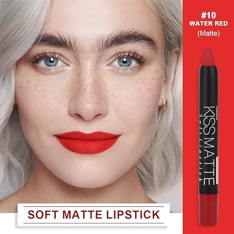 Generic Deep Dark Red Matte Lipstick and Lip Crayon Liner Pencil Pen Set for Women Lip Stain Long Lasting Waterproof labiales (1, 1Pcs 10# Ruby Red)