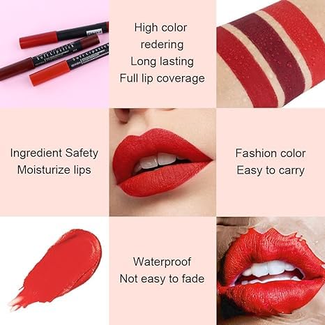 Generic Deep Dark Red Matte Lipstick and Lip Crayon Liner Pencil Pen Set for Women Lip Stain Long Lasting Waterproof labiales (1, 1Pcs 10# Ruby Red)