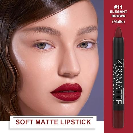 Generic Deep Dark Red Matte Lipstick and Lip Crayon Liner Pencil Pen Set for Women Lip Stain Long Lasting Waterproof labiales (1, 1Pcs 11# Deep Red)