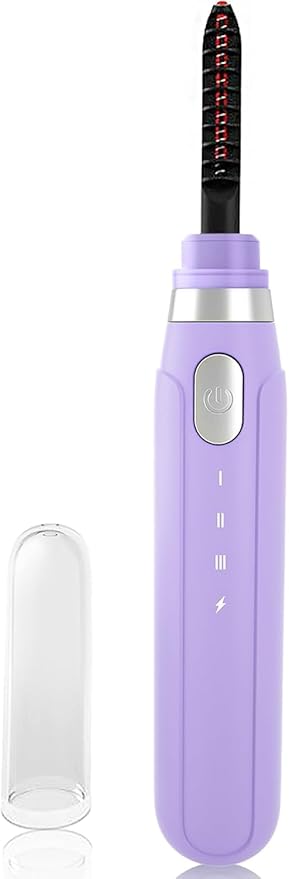 Heated Eyelash Curler with Comb, USB Rechargeable, 3 Temperature Settings, Quick‑Heat Electric Lash Wand for Long‑Lasting Curl, Travel‑Friendly, Purple