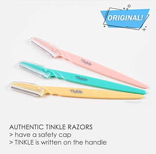 Tinkle Dermaplaning Tool 3ct, Dermaplane Razor for Women, Safe and Easy Peach Fuzz Remover, Eyebrow Trimmer with Protective Cover, Stocking Stuffers