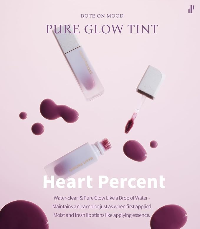 Heart Percent Dote On Mood Pure Glow Tint, Watery & Lightweight Moisturizing Lip Stain Long Lasting Liquid Lipstick 6.8g, #17. Flash Pink