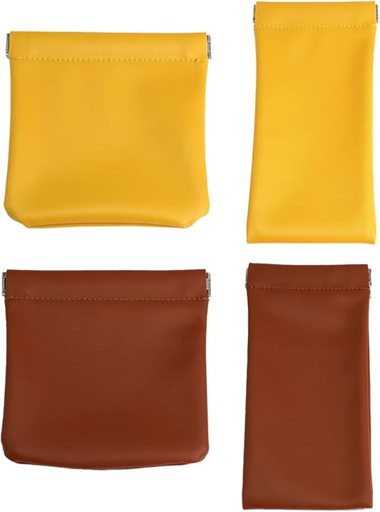4 Pcs Leather Pouch for Purse, Snap Closure Self-Sealing Cosmetic Bag, Mini Waterproof Organizer for Makeup, Coins, Jewelry, Eyeglasses (C, Mixed sizes)