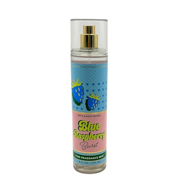Bath & Body Works BLUE RASPBERRY BURST Fine Fragrance Mist Gift Set with a Red Bow for Holidays 8 fl oz - Pack of 2