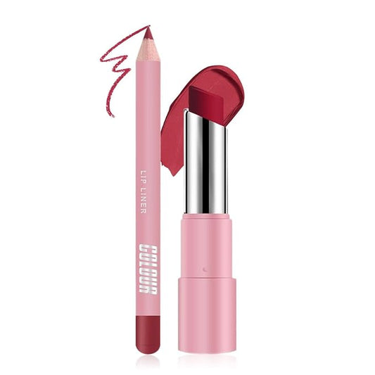 2-in-1 Wine Red Matte Lip Liner & Lipstick Combo Set,Lips Kit with Lip Liner Lip Stains Long Lasting Waterproof Smudge Proof for Older Women 24 Hours Lipliners Pencil Lipstick Makeup Gift Kit,Vegan