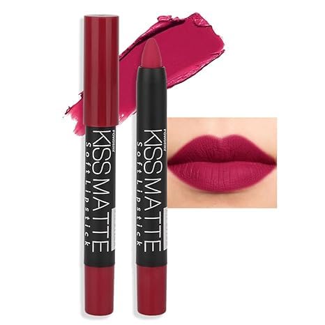 Generic Deep Dark Red Matte Lipstick and Lip Crayon Liner Pencil Pen Set for Women Lip Stain Long Lasting Waterproof labiales (1, 1Pcs 02# Plum Red)