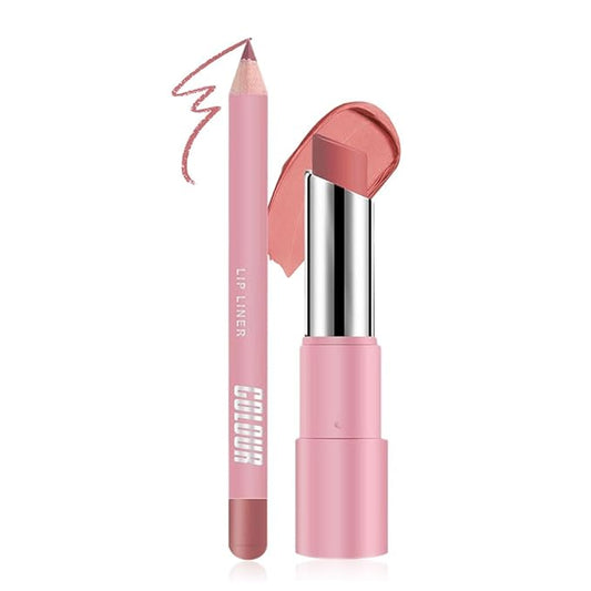 2-in-1 Nude Brown Matte Lip Liner & Lipstick Combo Set,Lips Kit with Lip Liner Lip Stains Long Lasting Waterproof Smudge Proof for Older Women 24 Hours Lipliners Pencil Lipstick Makeup Gift Kit,Vegan