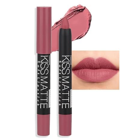Generic Deep Dark Red Matte Lipstick and Lip Crayon Liner Pencil Pen Set for Women Lip Stain Long Lasting Waterproof labiales (1, 1Pcs 09# Chestnut)