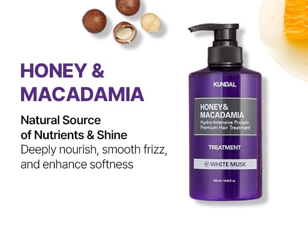 KUNDAL Honey & Macadamia Natural Conditioner [White Musk] Korean Hair Care Damage Repair, Deep Hydration, Long Lasting Fragrance, with Honey, Argan Oil, Macadamia Oil 16.9fl oz,Stocking Stuffers