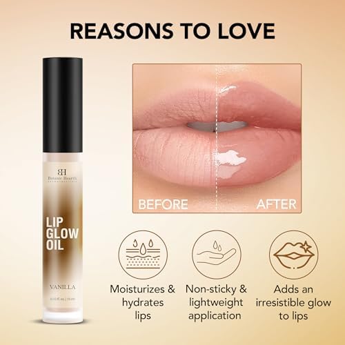 Botanic Hearth Lip Glow Oil With Vanilla Flavor | Moisturizing & Hydrating Lip Gloss Oil For Dry Lips | Transparent Gloss | Lightweight & Non Greasy | 0.2Fl Oz