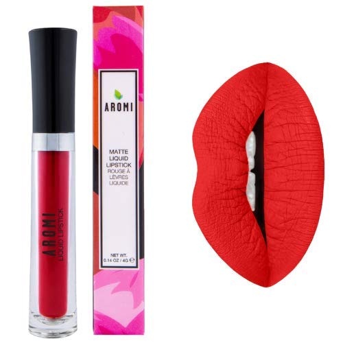 Aromi Bright Red Liquid Lipstick | Vibrant Lip Color with Matte Finish, Long-lasting, Vegan, Cruelty-free, Waterproof, Gluten Free, Made in USA (Preppy Red)