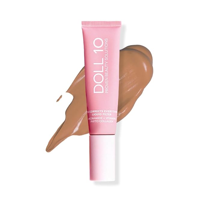 Doll 10 TCE Liquid Filter – CC Cream - Liquid Foundation - Lightweight Tinted Moisturizer & Skin Tint - Blurs Pores & Fine Lines - Vegan - Clean Makeup - [Tan/Deep] - 30 Day Supply