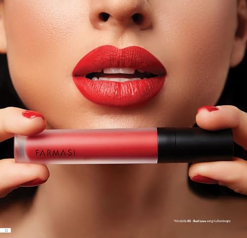 FARMASi Make Up Matte Liquid Lipstick, Long-Lasting and Ultra-comfortable, High-Impact, Lightweight, Organic, Pure Pigments 0.14 fl.oz (Red Love)