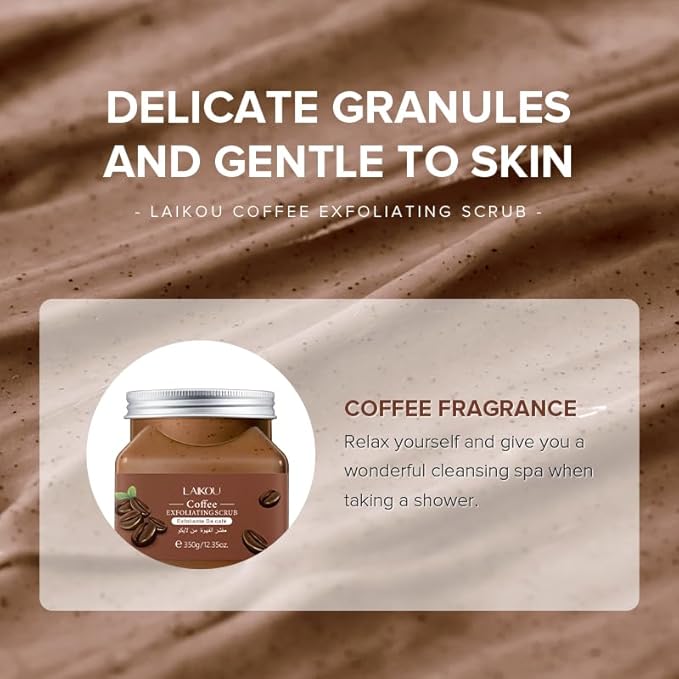LAIKOU Coffee Body Scrub, Exfoliating Body Scrub, Scrub for Smooth and Soften Skin 350g / 12.35oz.