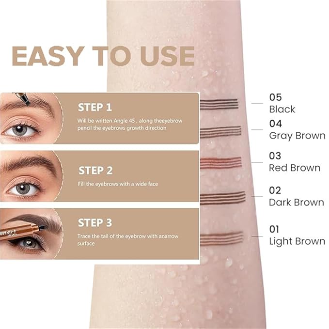 2Pcs Waterproof 3D Microblading Eyebrow Pen, 4 Tip Precision Brow Pencil, Smudge-Proof 24H Eyebrow Contouring Pen for Women, Long-lasting Eye Brow Makeup (2pcs-02 Dark Brown)
