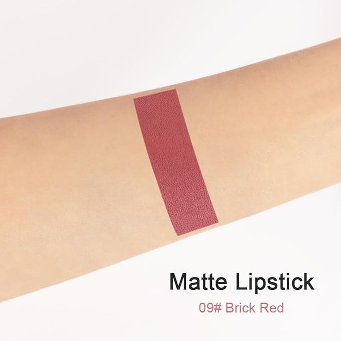 Generic Deep Dark Red Matte Lipstick and Lip Crayon Liner Pencil Pen Set for Women Lip Stain Long Lasting Waterproof labiales (1, 1Pcs 09# Chestnut)