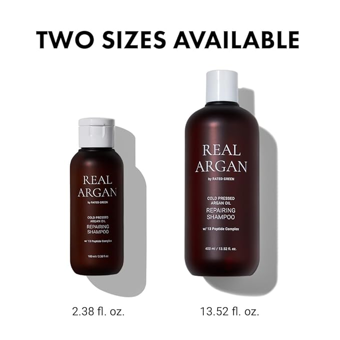 RATED GREEN Real Argan Repairing Travel Size Shampoo | Organic Cold Pressed Ingredient & 13 Peptide Complex | For Brittle and Damaged hair | Silicone-Free, Korean Hair Care | 3.38 fl oz