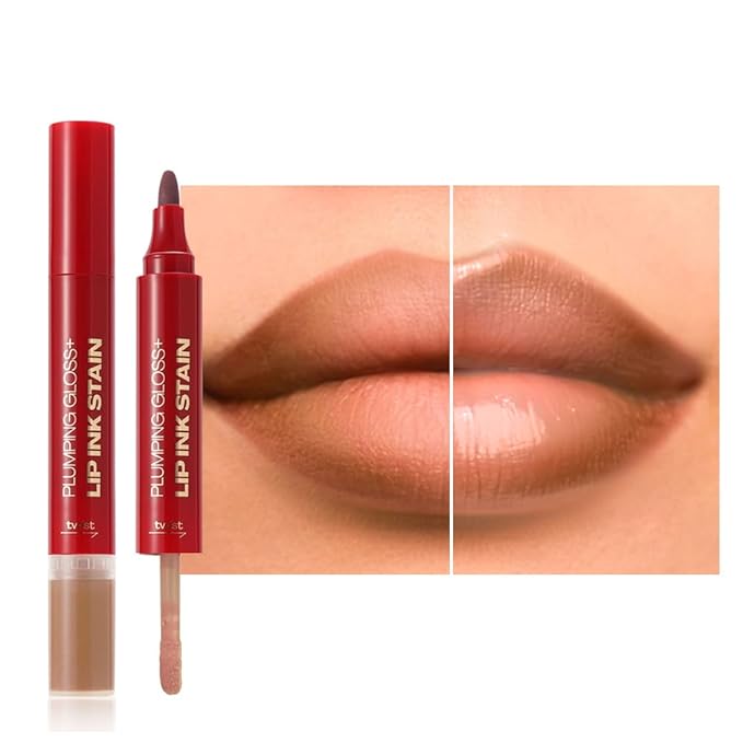 Nude Brown Dual-Ended Liquid Watercolor Lip Liner & Hydrating Tinted Lip Oil, Highly Pigmented Long Lasting Lip marker pen, Smudge Proof Natural Finish, Precise Chisel Tip Marker 06#