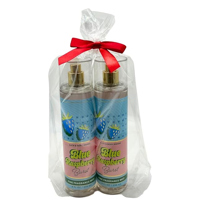 Bath & Body Works BLUE RASPBERRY BURST Fine Fragrance Mist Gift Set with a Red Bow for Holidays 8 fl oz - Pack of 2