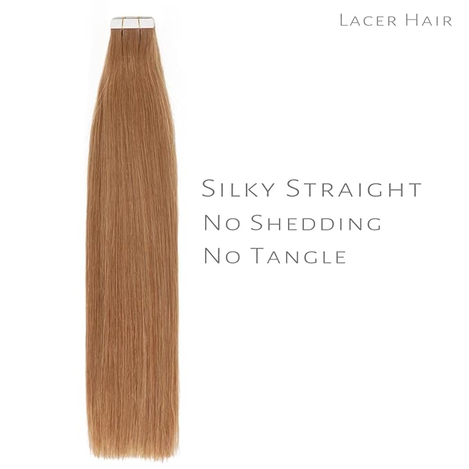 Lacer Tape in Human Hair Extensions Natural Balayage Seamless PU Skin Weft Tape in Hair Extensions Real Human Hair Auburn Blonde Double Side 50g 20pcs/set 18 Inch