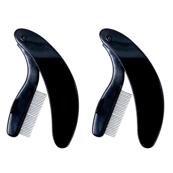 G2PLUS 4PCS Folding Eyelash Comb, Eyebrow Comb Metal Teeth, Eyelash Separator Comb, Eyelash Brush and Comb, Professional Tool for Define Lash & Brow (Black)
