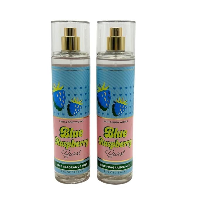Bath & Body Works BLUE RASPBERRY BURST Fine Fragrance Mist Gift Set with a Red Bow for Holidays 8 fl oz - Pack of 2