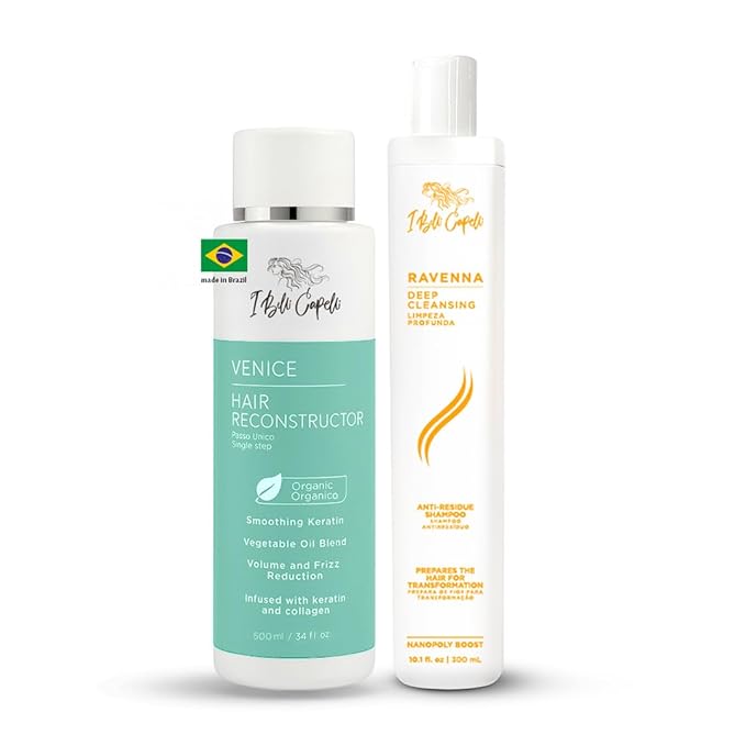 I Belli Capelli Venice Organic Keratin Hair Treatment Straightening, Smoothing Keratin 16.9 fl.oz + Deep Cleansing Shampoo 10 fl.oz- keratina Organica Sin Formol Para Alisar el Pelo - Complete Set